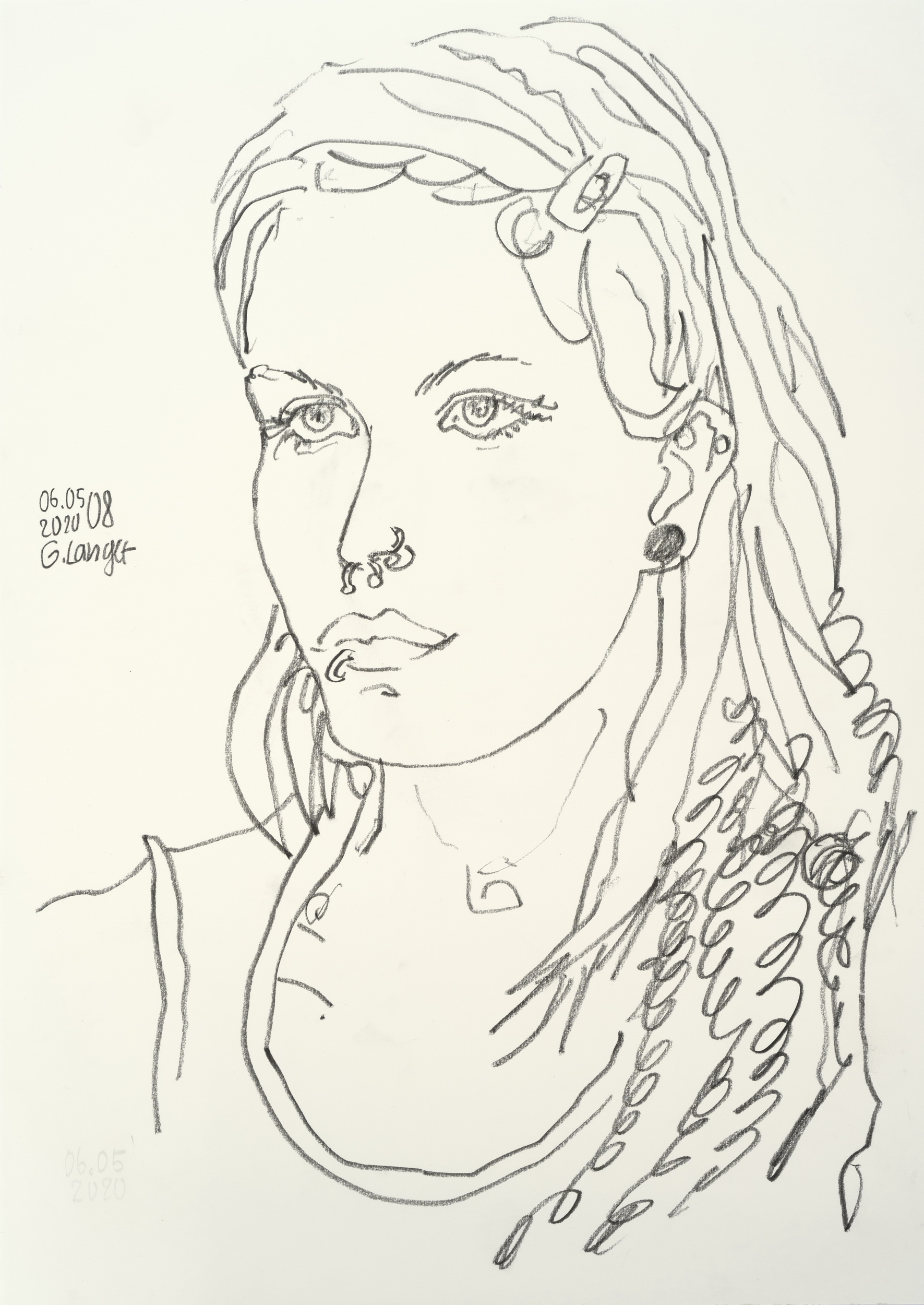 Gunter Langer, Portrait einer jungen Frau, 2020, Zeichenpapier, 59 x 42 cm